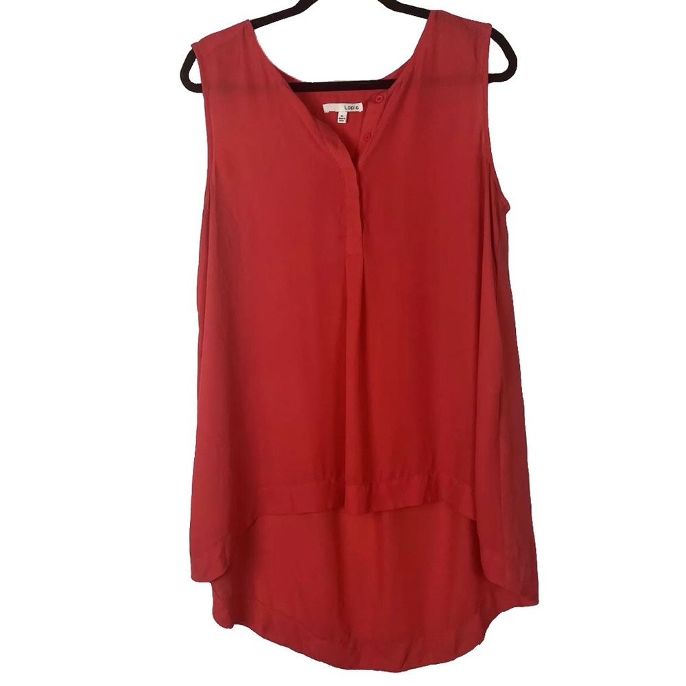 Lapis Women's Coral Sleeveless High Low Top Button Collar Tunic Size XL